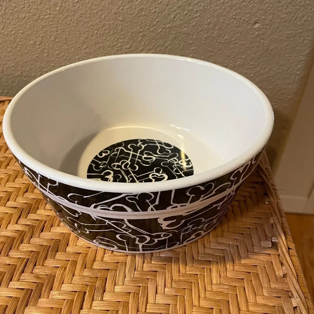 Bones Black and White Ceramic Big Dog Bowl